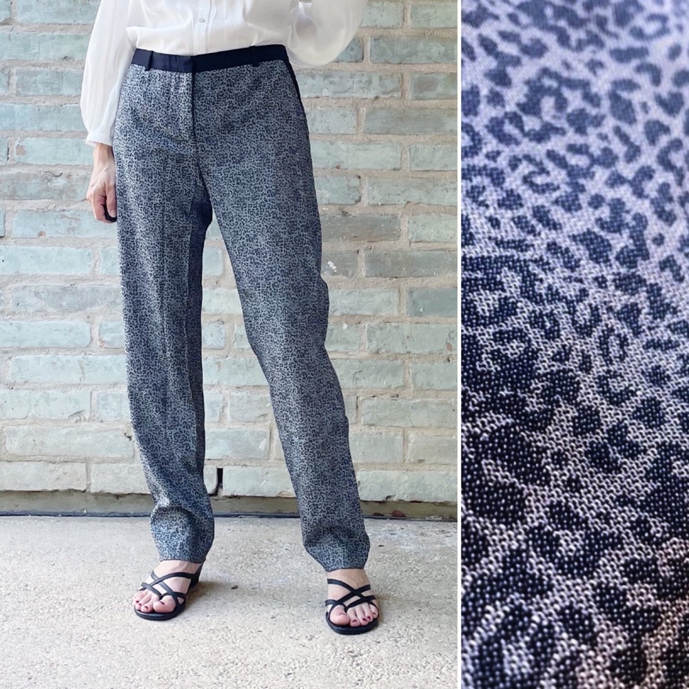 The Kooples Trousers Leopard Animal Print Wool Pants Suit Grey Black NWT